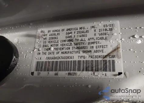 2007 Acura Tl 3.2 from USA, damaged, VIN 19UUA662X7A028341